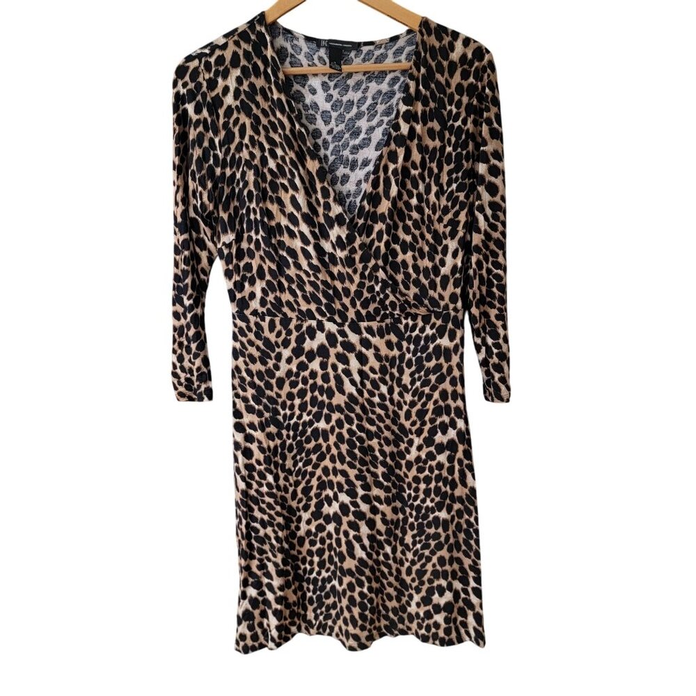 INC Animal Print Dress M Rayon & Spandex Womens Knee-Length V-Neck 3/4 Sleeve